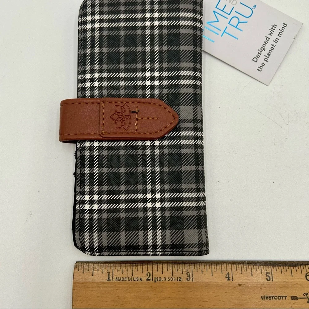 Time and Tru | NWT Black &‎ White Plaid Wallet with Brown Strap